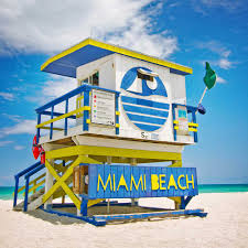 South Beach lifeguard tower with blue sky